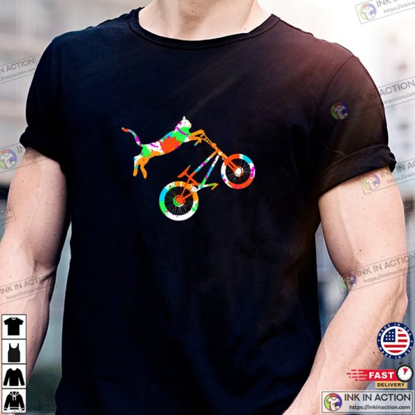 Colorful Riding Cat Funny Biking T-shirt