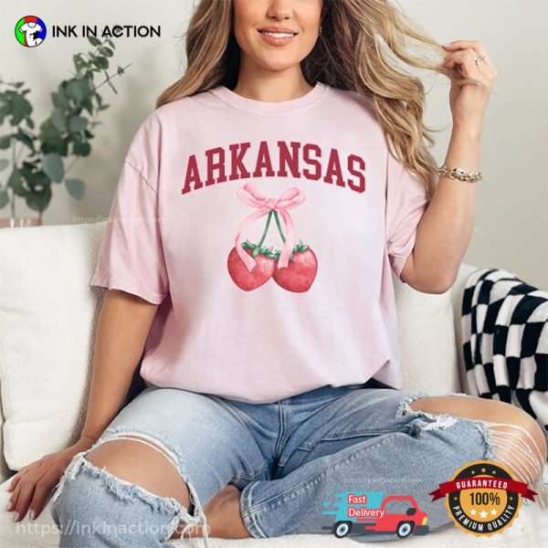Coquette Strawberry Game Day Arkansas Razorbacks Baseball Comfort Colors T-shirt