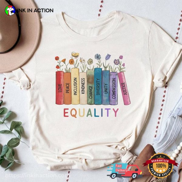 Equality Books And Floral Human Rights T-shirt