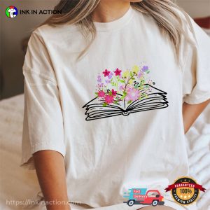 Flowers Growing From Opened Book Comfort Color Tee 3