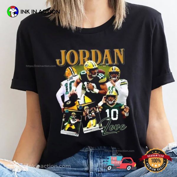 Jordan Love Football Star Collage 90s Style Tee Shirt