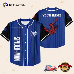 Personalize Spiderman Superhero Awesome Blue Baseball Jersey 2