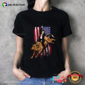 Rodeo Bull Rider Trump American Flag Cowboy Bull Riding T Shirt 2