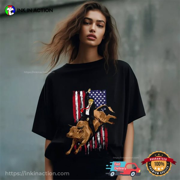 Rodeo Bull Rider Trump American Flag Cowboy Bull Riding T-shirt