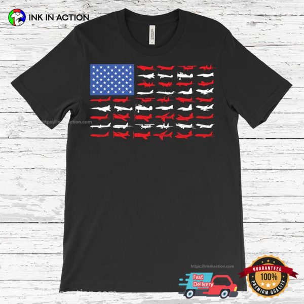 Airplanes American Flag T-shirt, National Aviation Day Merch