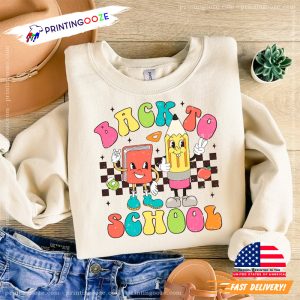 Back to School Vintage Checkered Book Pencil T-shirt