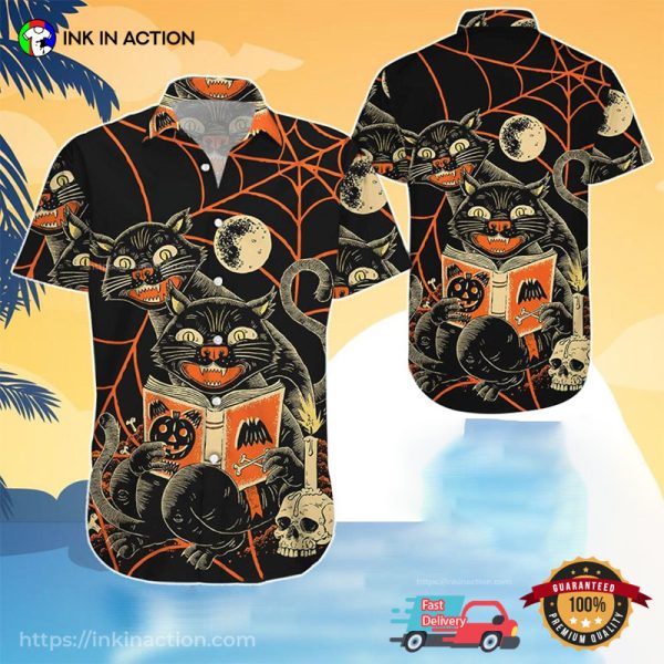 Cat Reading Magic Book Halloween Hawaiian Shirt