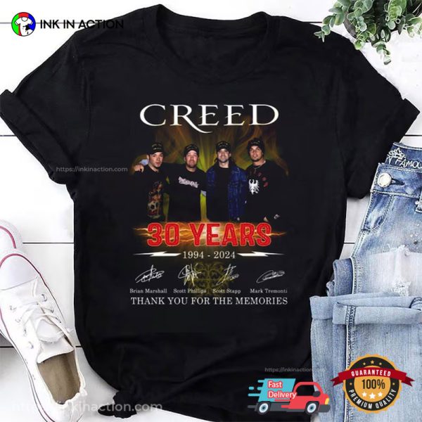 Creed Band 30 Years Anniversary 1994 2024 Signatures T-shirt