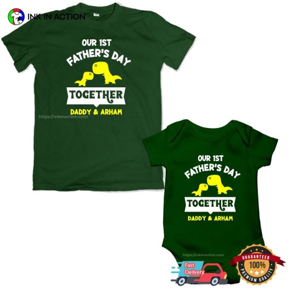 Customized 1st Father’s Day Together T-rex Dad And Kids Matching Tee