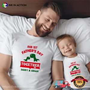 Customized 1st Father’s Day Together T-rex Dad And Kids Matching Tee