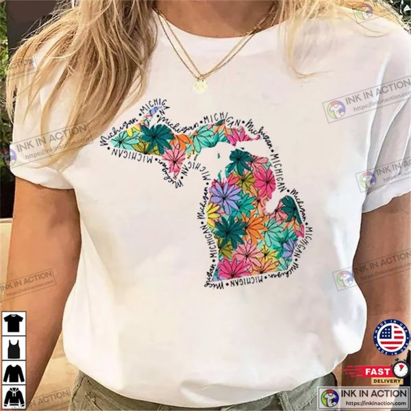 Floral Michigan State Pride Vacation USA T-shirt