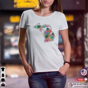 Floral Michigan State Pride Vacation USA T shirt 3