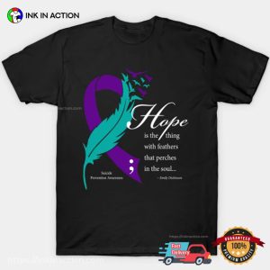 Hope Feather Purple suicide prevention ribbons T shirt 3