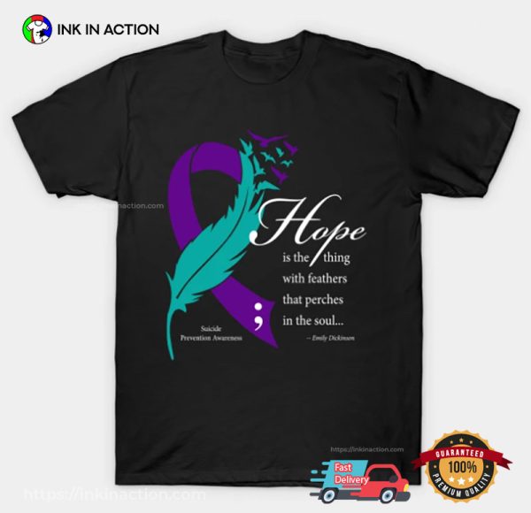 Hope Feather Purple Suicide Prevention Ribbons T-shirt