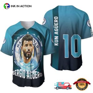 Kun Aguero Man City Aguero 10 Argentine Footballer Baseball Jersey