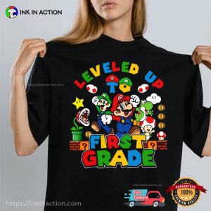 Leveled Up To First Grade Funny Mario Back To School Shirt 1