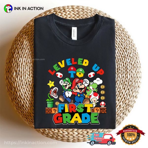 Leveled Up To First Grade Funny Mario Back To School Shirt