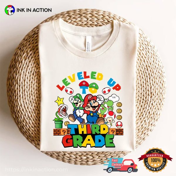 Leveled Up To First Grade Funny Mario Back To School Shirt