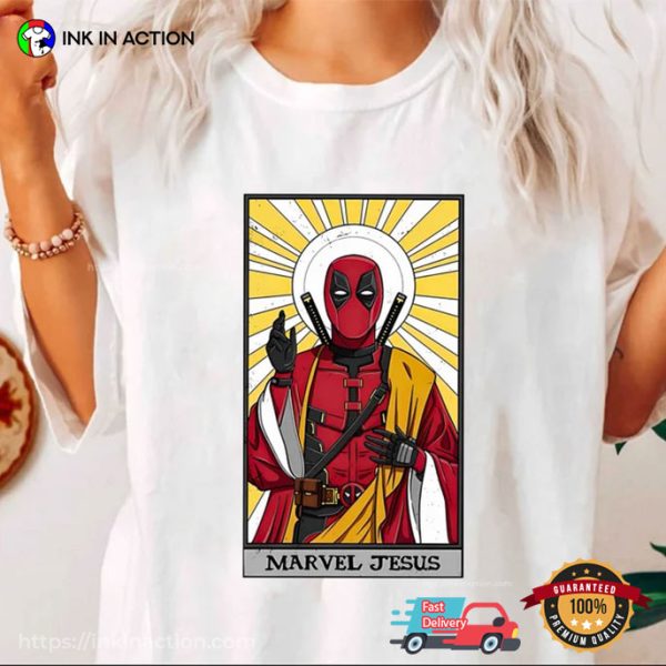 Marvel Jesus Funny Deadpool Tarot Card T-shirt, Funny Deadpool And Wolverine Apparel