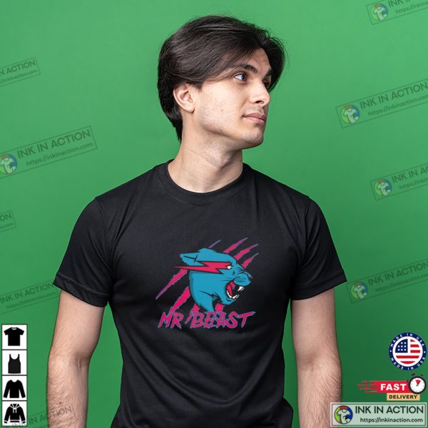 Mr Beast Black Red Lightning Cat T-shirt