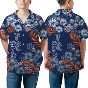 New York Mets Floral Blue Hawaiian Shirt