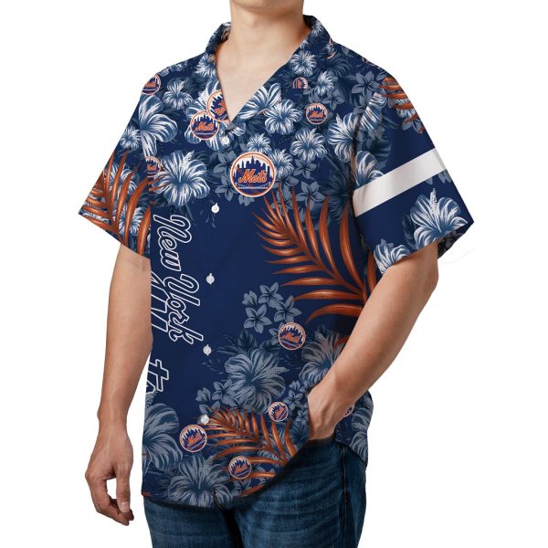 New York Mets Floral Blue Hawaiian Shirt