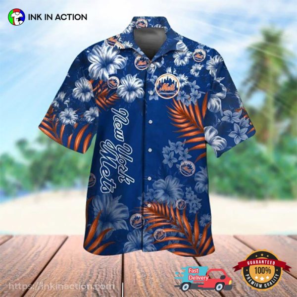 New York Mets Floral Blue Hawaiian Shirt