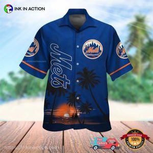 New York Mets Sunset Tropical Beach Aloha Shirt