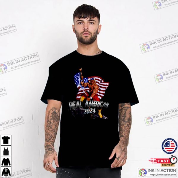 Nice Hulk Hogan Real American 2024 Waving USA Flag T-shirt