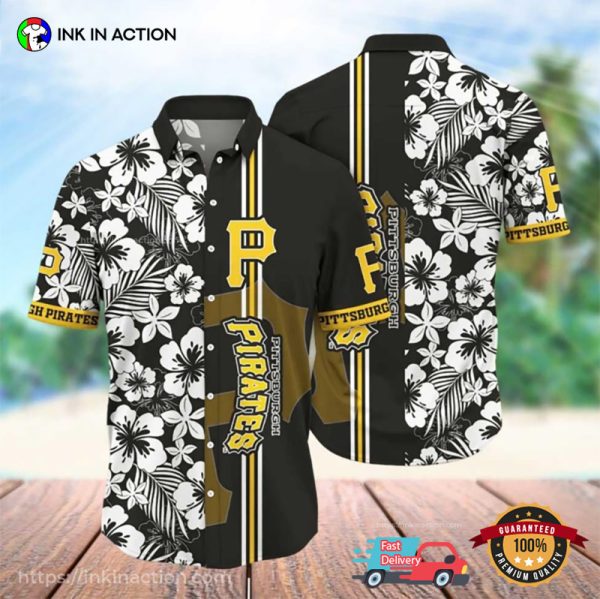 Pittsburgh Pirates Baseball Floral Black And White Hawaiian T-shirt