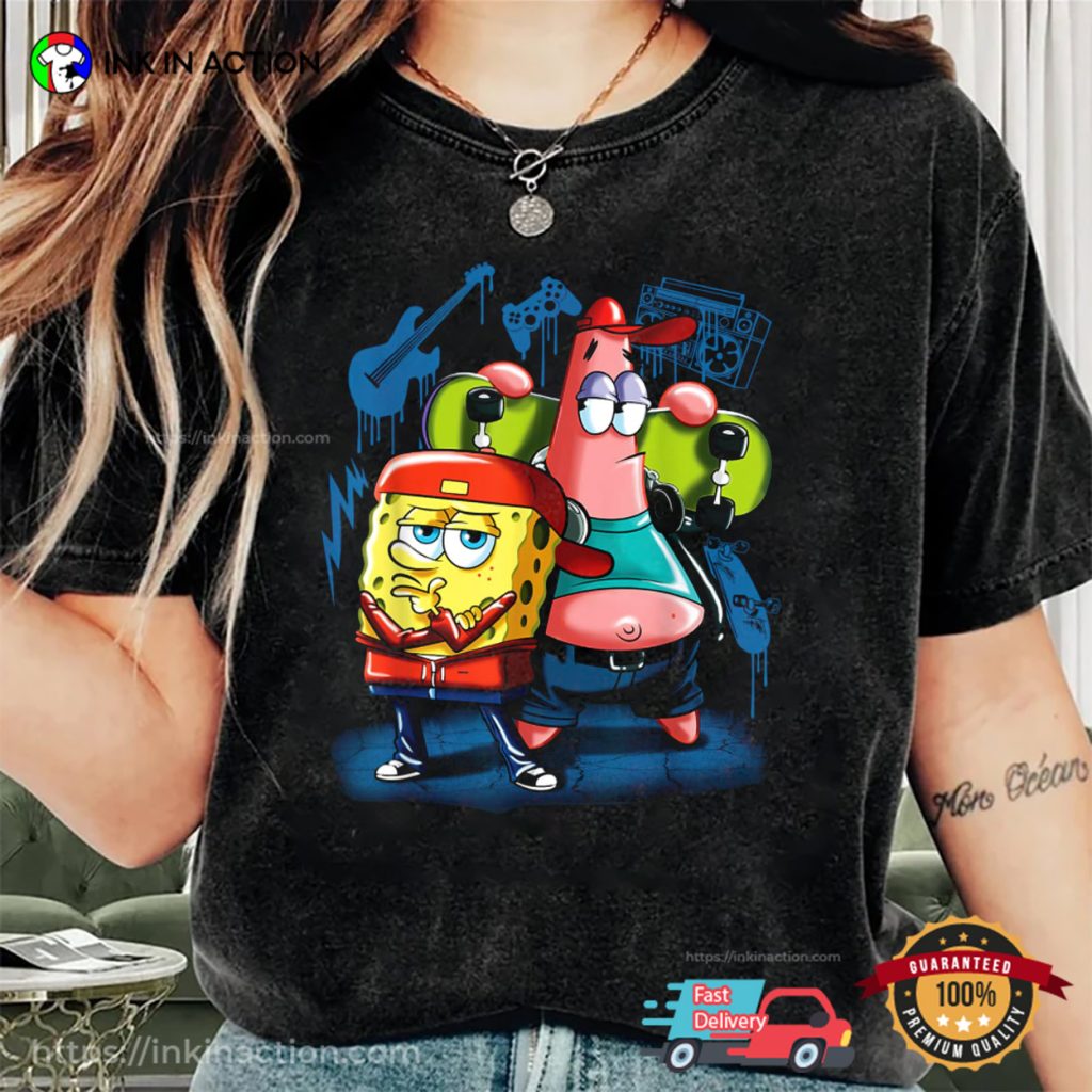 Punk Rock Spongebob SquarePants And Patrick Star Hip Hop Graphic Tee ...