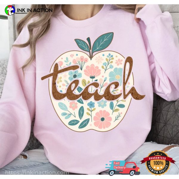 Retro Apple And Floral Teacher Cute Teacher Shirts