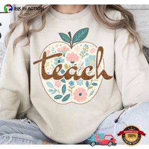 Retro Apple And Floral Teacher Cute Teacher Shirts