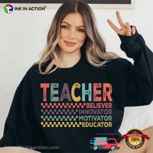 Retro Teacher Believer Innovator Motivator Educator Shirt 4