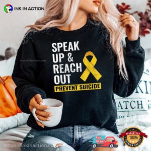 Speak Up & Reach Out Prevent Suicide Awareness Yellow Ribbon T-shirt