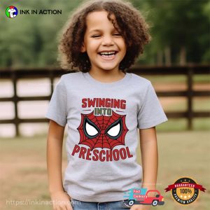 Swinging Into Preschool Funny Back To School Spiderman Shirt