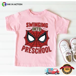 Swinging Into Preschool Funny back to school Spiderman Shirt 2