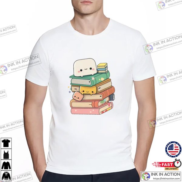 Whimsical Reading Buddy Adorable Kawaii Book Lovers Tee