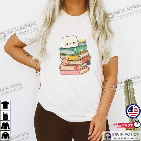 Whimsical Reading Buddy Adorable Kawaii Book Lovers Tee