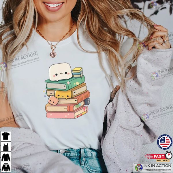 Whimsical Reading Buddy Adorable Kawaii Book Lovers Tee