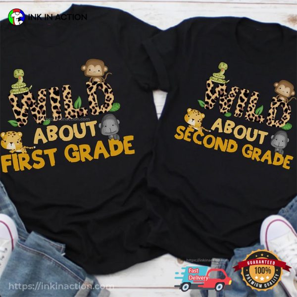 Wild About Second Grade Funny Jungle Theme Back To School Teacher Tee