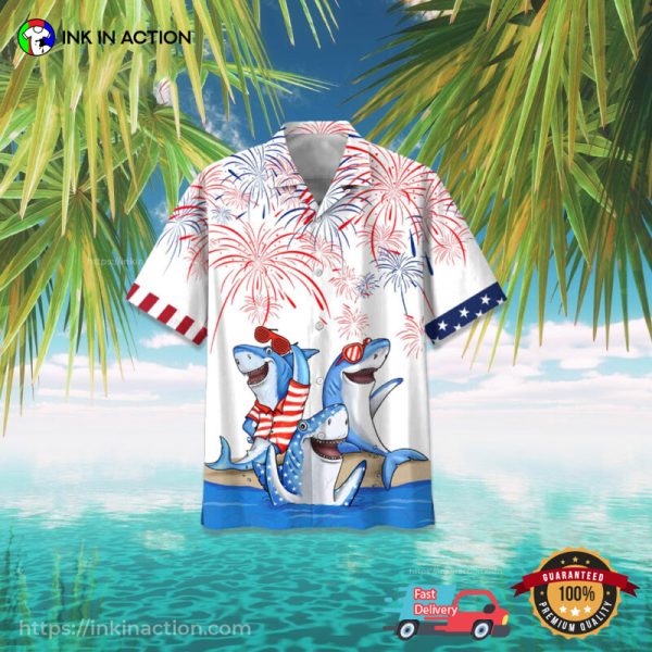 4th Of July Cute USA Shark Hawaiian Shirt