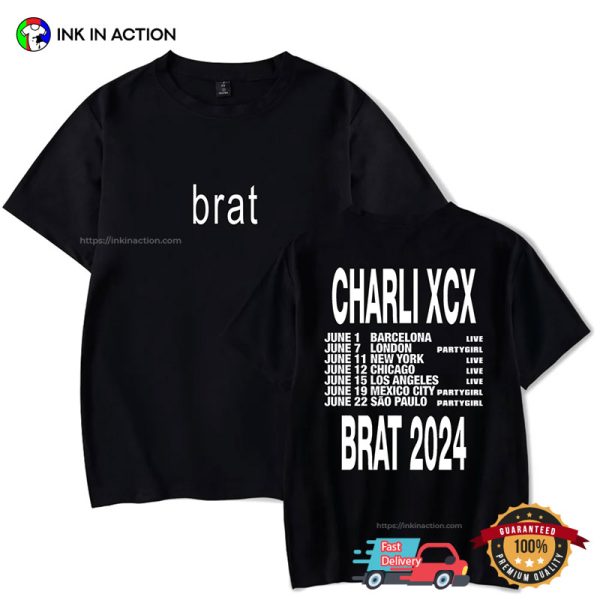 Album Brat Charli XCX Tour 2024 Checklist 2 Sided T-shirt