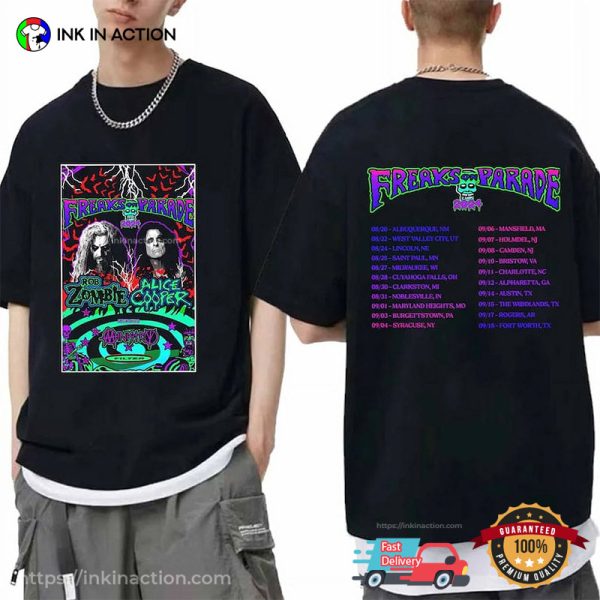 Alice Cooper N Rob Zombie Freaks On Parade 2024 2 Sided Unisex T-shirt