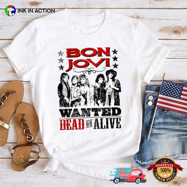 Bon Jovi 90s Rock Band Wanted Vintage Style T-shirt