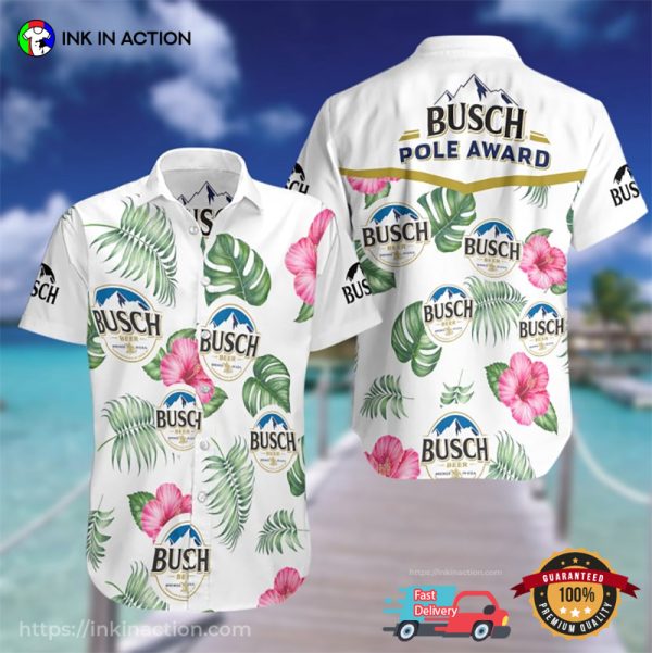 Busch Light Beer Floral Pattern White Aloha Shirt