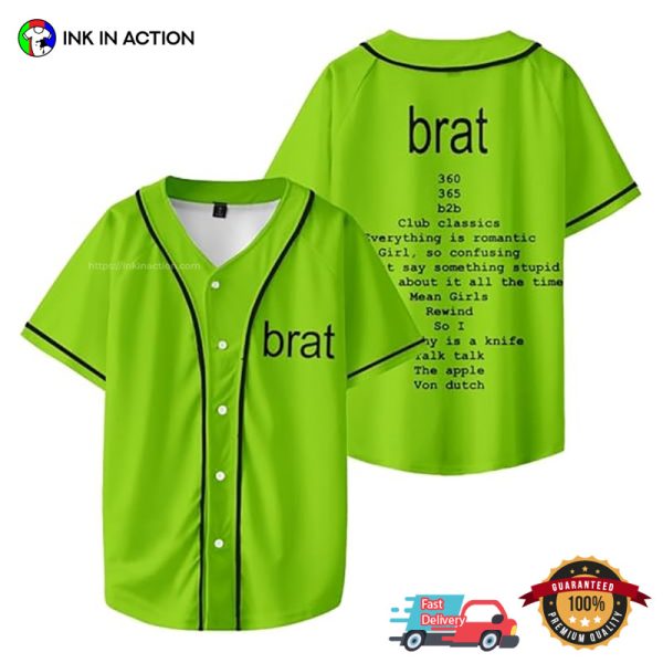 Charli XCX Brat Album Tracklist 2024 Concert Baseball Jersey