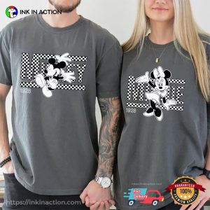 Checkered Mickey and Minnie 1928 Couples Matching Comfort Colors T shirt 1