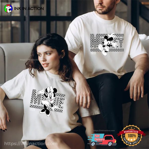 Checkered Mickey And Minnie 1928 Couples Matching Comfort Colors T-shirt