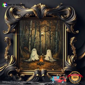 Cute Ghosts At Campfire Halloween Wall Art 1